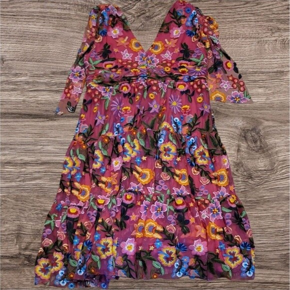 Jessakae Hibiscus Sleeveless Empire Waist Midi Dress Size 2X Embroidered Floral - Picture 3 of 15